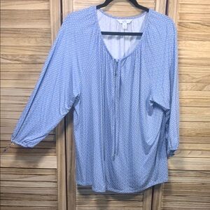 Croft & Barrow Tie Neck Women's Blue Patterned Top Blouse Size XXL